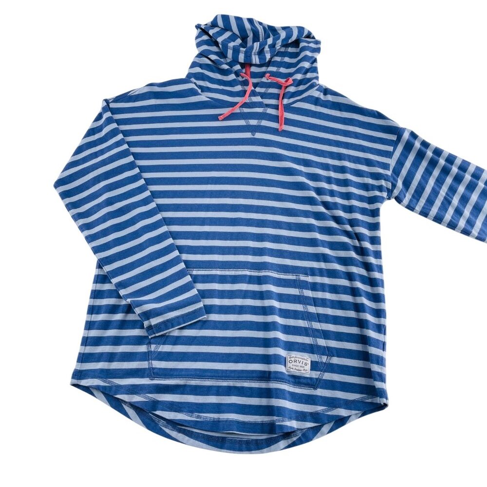 Orvis Hoodie Long Sleeve Shirt sz Small Easy Fit‎ Pima Cotton Modal Striped Blue